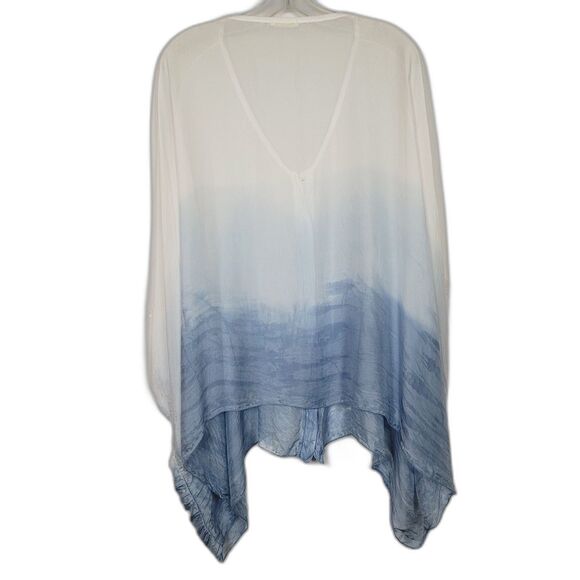 Scandal Italy Silk Top Sheer White Blue Boho Fairy Kimono Sleeve Flowy Resort OS - Picture 2 of 9